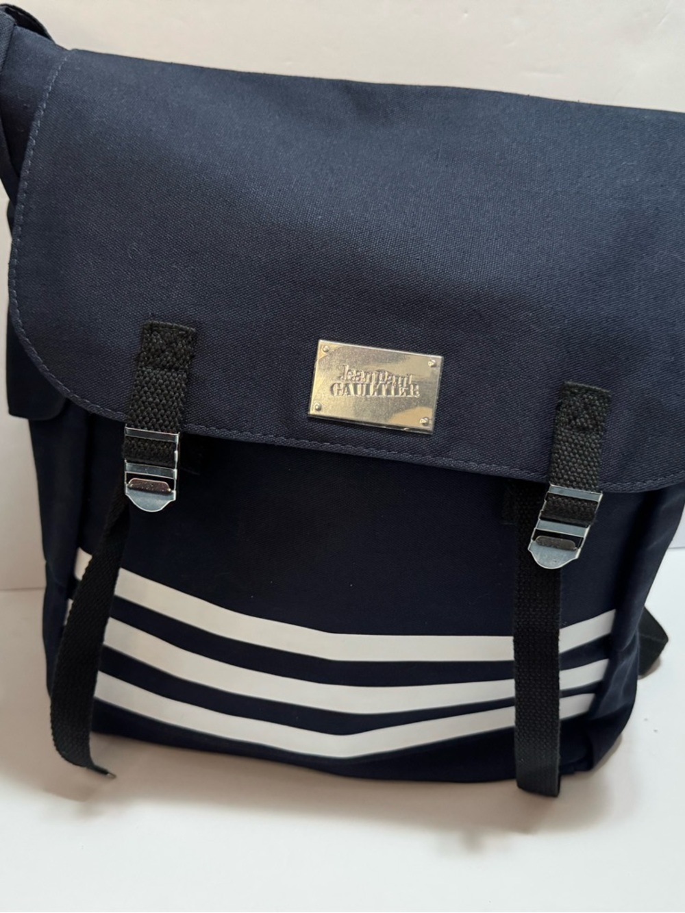 Jean Paul Gaultier Messenger Bag Black Nylon Crossbody Striped Streetwear NWT